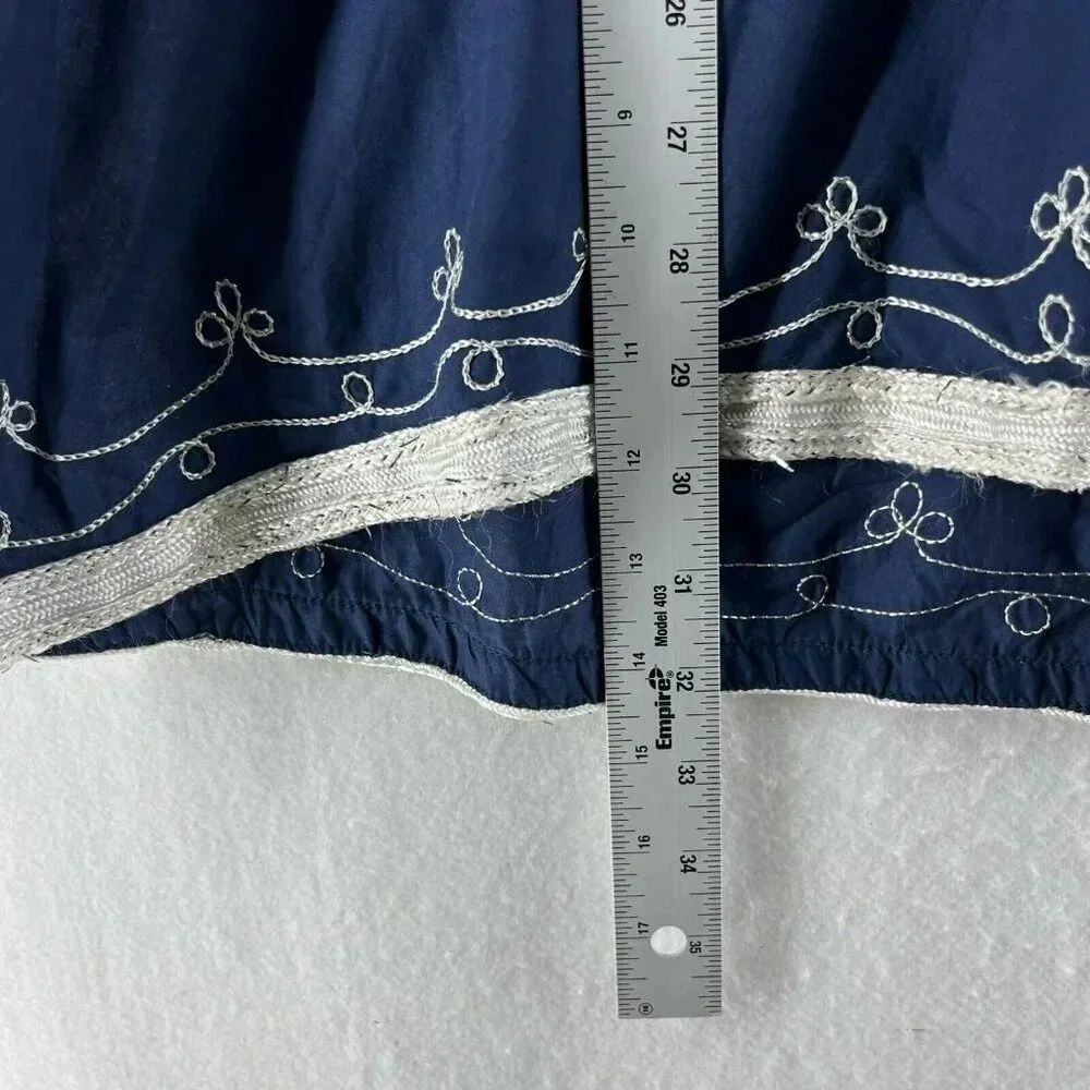 Adrienne Vittadini Dress Tunic M Blue Embroidered V Neck Flare Hem Unlined Boho - Picture 4 of 13